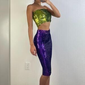Purple Sequined Midi Skirt